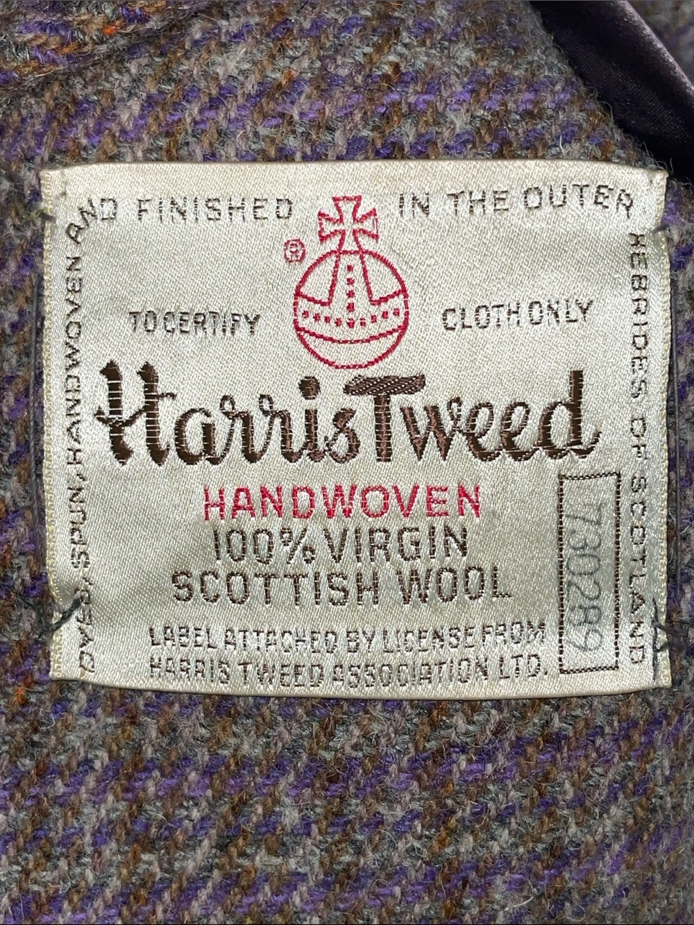 Vintage Harris Tweed Handwoven Scottish Wool Long Coat Purple Brown Plaid - Picture 3 of 16
